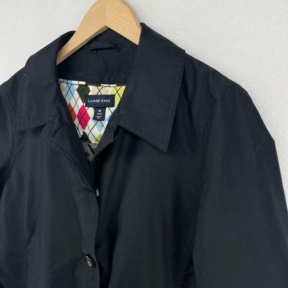 LANDS END Coat Womens M Quilted Softshell Trench Raincoat Argyle Lined Black - Picture 4 of 16